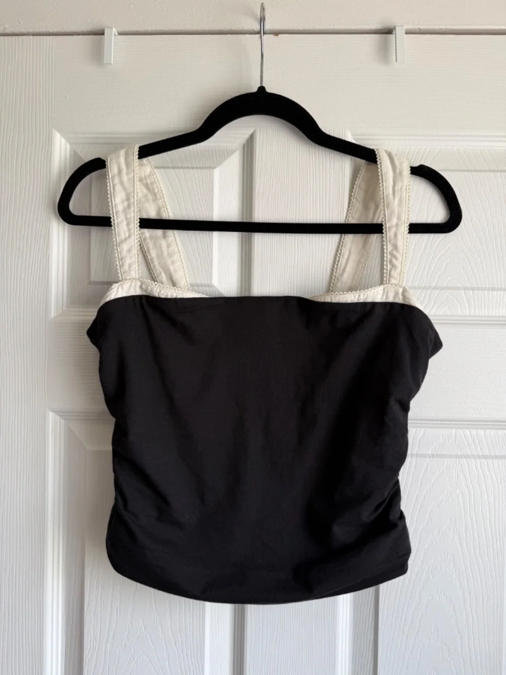 Free People 2 Tone Tank Top Black White Ruched Size M
